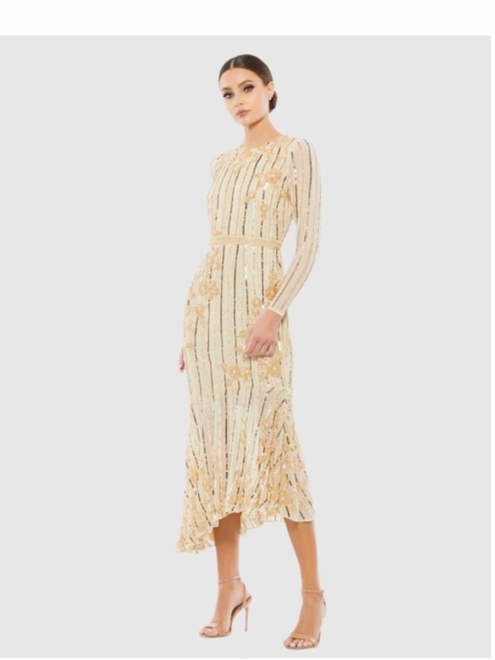 Mac Duggal Long Sleeve Embellished Tea Length Dress Size 12